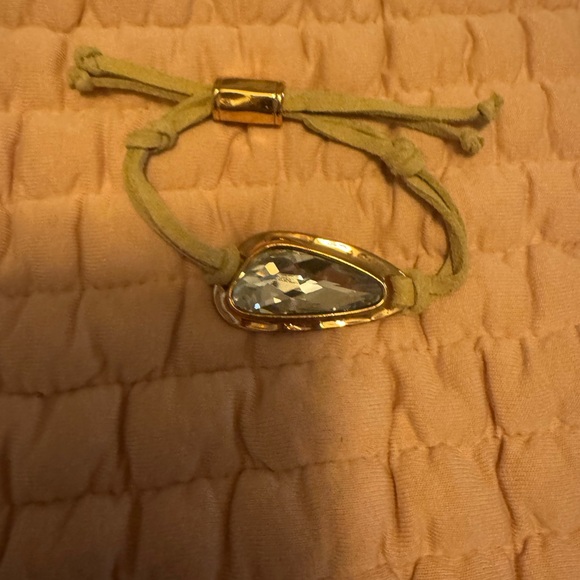Source Unknown Jewelry - Adjustable Gold and Tan Bracelet with Crystal Accent